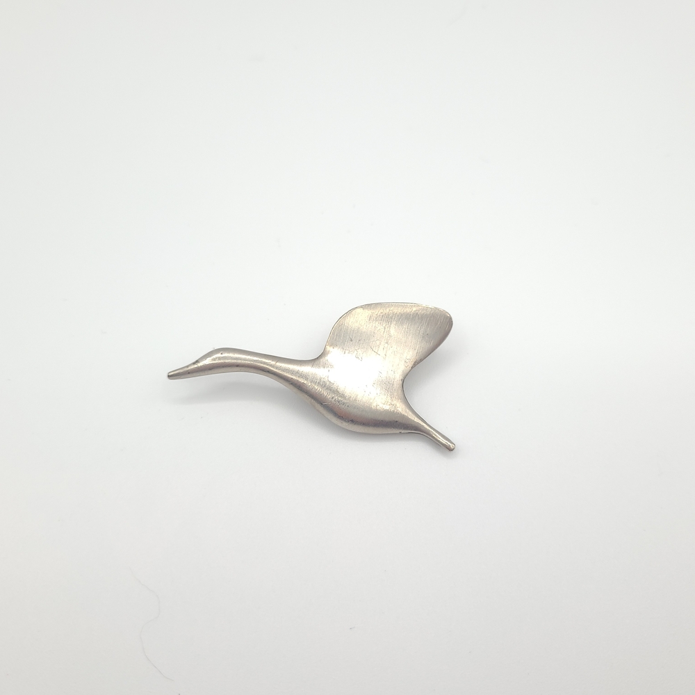 Vintage Silver Tone Abstract Bird Brooch Modernist Mid Century